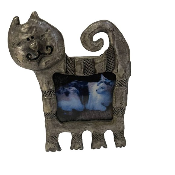 Vintage Cat Standing Metal Photo Frame Silver - Picture 1 of 7